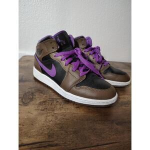 Nike Air Jordan 1 Mid Brown Purple Youth Size 4Y Womens 5.5